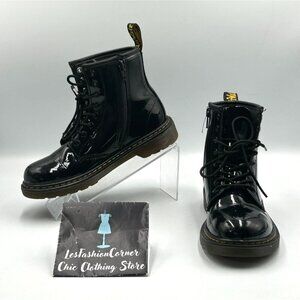 Dr. Martens Unisex Kids Black Patent Leather 1460 Lace-Up Boots Size 3 3075